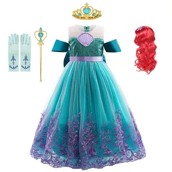 Sirēna Ariel Princese Meitene Kleita Cosplay Kostīmi Bērniem Halloween Masku Kostīmu Bērnu Karnevāla Puse Drēbes Vasaras Kleita Uz Augšu