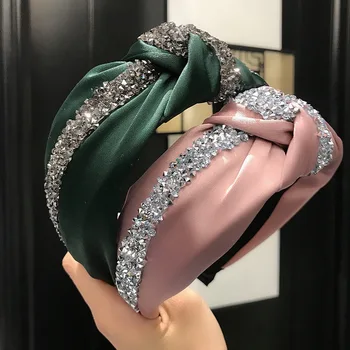 Jauno Modes Rhinestone Hairband Sievietes Cieta Plašu Pusē Galvas Vidū Mezgls Turban Meitenes Rudens Ziemas Matu Aksesuāri Cepures