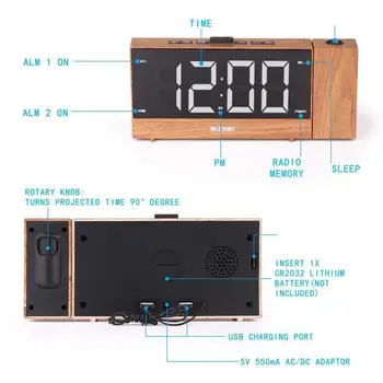 LED Radio Projekcijas Modinātājs Ciparu Signāls Regulējams Pulkstenis, Miega Taimeris, Galda Elektronisko Darbvirsmas Pulksteņi