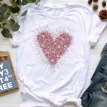 Sieviešu Sirds Mīlestību Drukāšanas Modes T-krekli 90s Drēbes Drukāt Sieviešu Drēbes Kreklu, T Tee par Tshirt Sieviete Top Grafiskais T-krekli