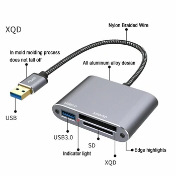 3 In1 XQD atmiņas Kartes Lasītājs, ātrgaitas 5Gbps USB, lai XQD/SD/USB3.0 U Disku Karšu Lasītājs PC Klēpjdators