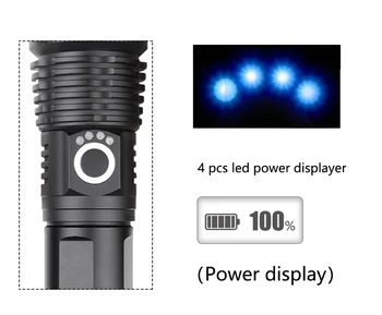 50000Lumens LED Lukturīti, USB Uzlādējams Lāpu Lanterna XHP50 Taktiskais Lukturītis linterna ar 26650 18650 Akumulatoru, Kempings